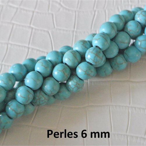 Lot de 20 perles rondes et lisses 6 mm imitation turquoise, trou 1 mm environ