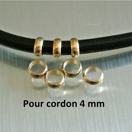 Lot de 20 perles passantes dorées 6 mm rondelle, trou : 4,3 mm pour cordon 4 mm 