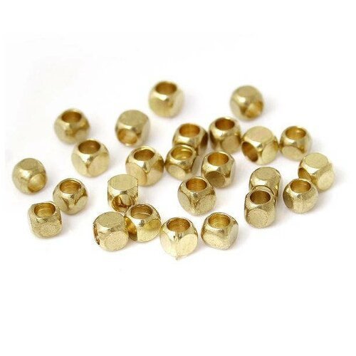 Lot de 50 jolies très petites perles intercalaires dorées, cubes aux angles adoucis en métal ton or, 2,5