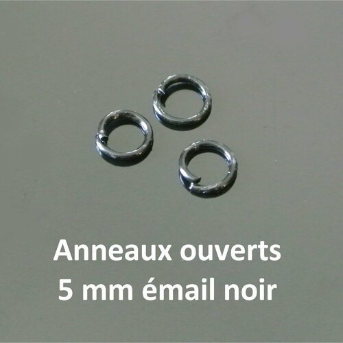 Lot de 100 anneaux ouverts 5 mm de diamètre en métal émaillé noir