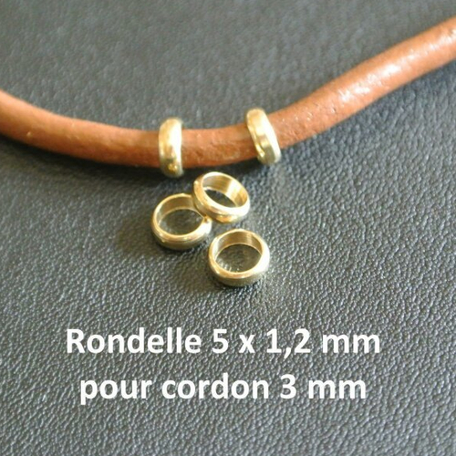 20 perles passantes dorées 5 x 1,2 mm forme rondelle, trou : 3,4 mm pour cordon 3 mm