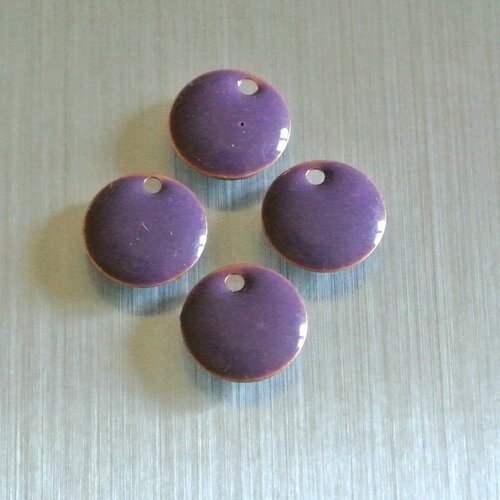 Lot de 4 sequins violet ronds 12 mm émail époxy, émaillés deux faces 
