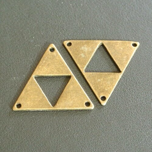 Lot de quatre connecteurs en forme de triangle, trois trous, 3 x 2,6 cm, métal couleur bronze antique