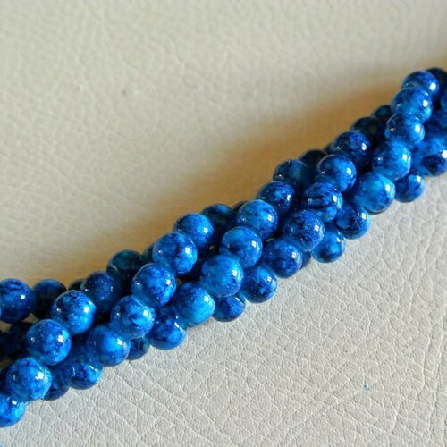 Lot de 20 perles 6 mm rondes et lisses, en verre teinté bleu peacock marbré, trou : environ : 1,3 mm 