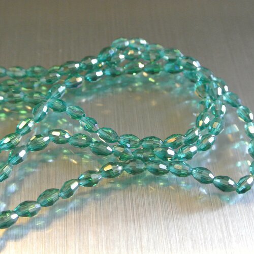 20 petites perles ovales, 6 x 4 mm, en verre cristal vert malachite clair ab, perles olives à facettes irisé