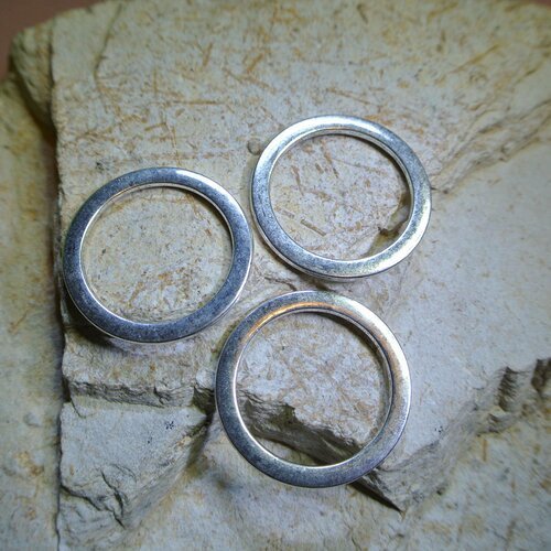 Lot de 2 anneaux fermés ronds, diamètre 3,3 cm, intérieur 2,5 cm, métal argenté