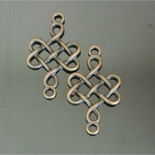 Lot de 4 connecteurs forme nœud celtique ou chinois, 31 x 18 mm, métal couleur bronze