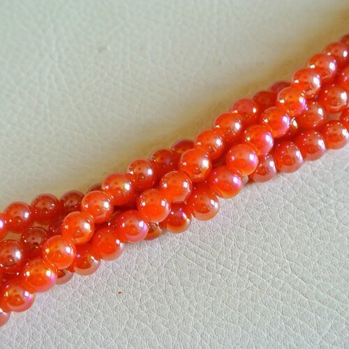 Lot de 20 perles 6 mm en verre teinté rouge-orangé ab (irisé) rondes et lisses 6 mm