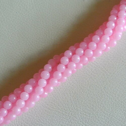 Lot de 20 perles 6 mm rondes et lisses, en verre teinté rose satiné nacré, trou environ 1,3 mm