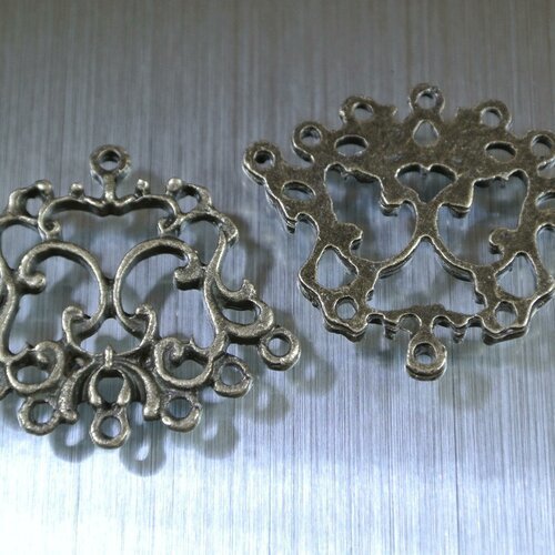 Lot de 4 connecteurs pendants à arabesques style art nouveau, 30 x 26 x 2 mm, 7 trous, métal couleur bronze 