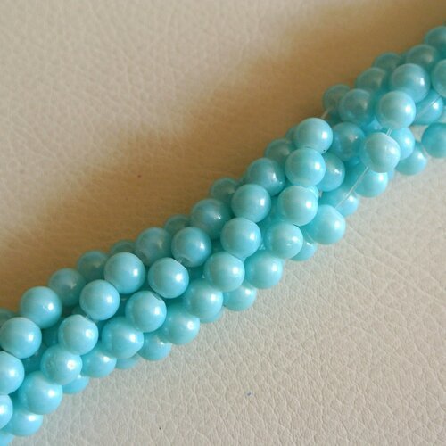 Lot de 20 perles 6 mm rondes et lisses, en verre teinté bleu turquoise clair satiné nacré, trou : environ : 1,3 
