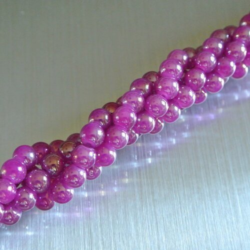 Lot de 20 perles 6 mm en verre teinté violet ab (irisé) rondes et lisses 6 mm, trou : environ : 1,3 mm 