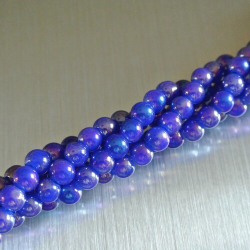 Lot de 20 perles 6 mm en verre teinté bleu royal ab (irisé) rondes et lisses 6 mm, trou : environ : 1,3 mm 