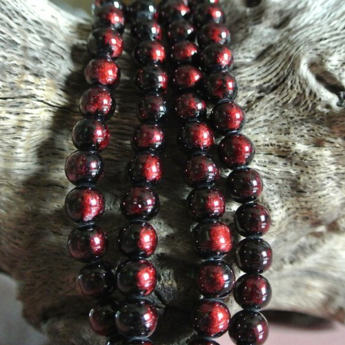 Lot de 10 perles 8 mm en verre rouge et noir, rondes et lisses, trou : 1 mm environ 