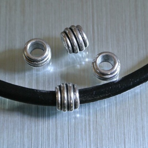 10 perles passantes tube à bourrelets intercalaires, 6 x 8 mm, trou 4,3 mm