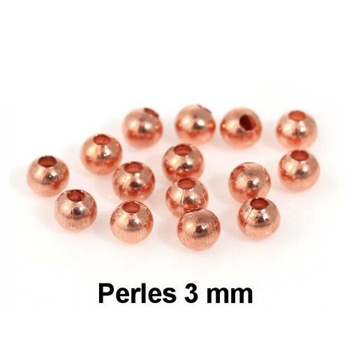 Cinquante perles intercalaires rondes 3 mm métal or rose foncé presque cuivré, trou 1,1 mm environ