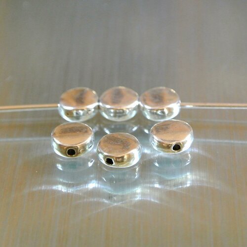 20 perles intercalaires 7 mm forme palet métal argenté, trou 1 mm, épaisseur : 3 mm