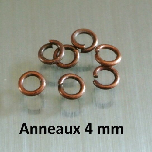 Lot de 100 anneaux ouverts cuivrés de diamètre 4 mm, métal couleur cuivre