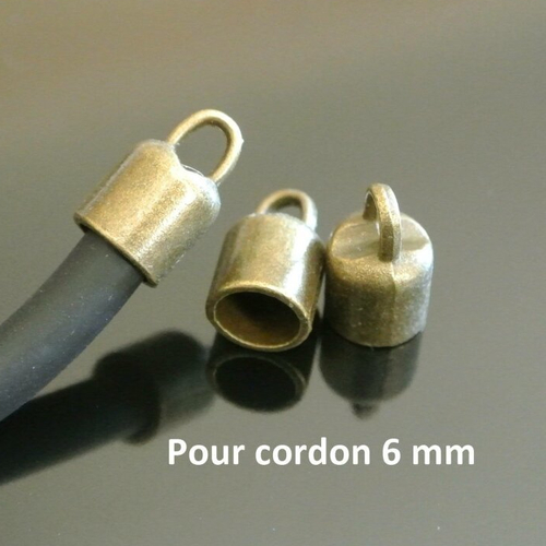 Lot de 10 solides embouts à coller pour cordon rond de 6 mm en métal bronze, 14 x 8 mm, trou : 6,5 mm
