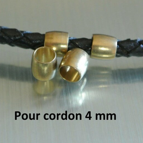 Lot de 10 perles passantes intercalaires dorées et lisses forme tonneau 6 x 6 mm, trou 4,2 mm, pour cordon 4 mm