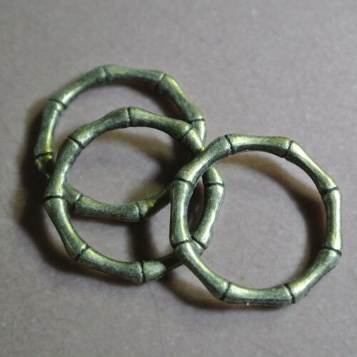 Lot de 4 anneaux fermés en forme de bambou, en métal couleur bronze, diamètre extérieur : 21 mm, intérieur : 17 mm 