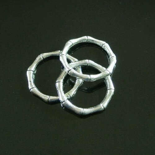 Lot de 4 anneaux fermés bambou, en métal couleur argent, diamètre extérieur 21 mm, intérieur 17 mm