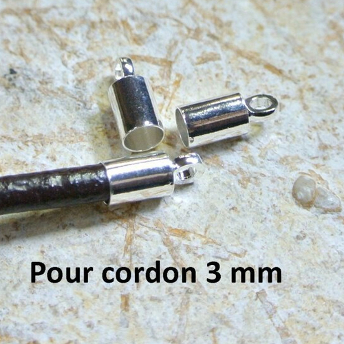 Lot de 20 embouts pour cordon, 9 x 4 mm, trou  3,3 mm, pour cordon 3 mm, cuivre couleur platine