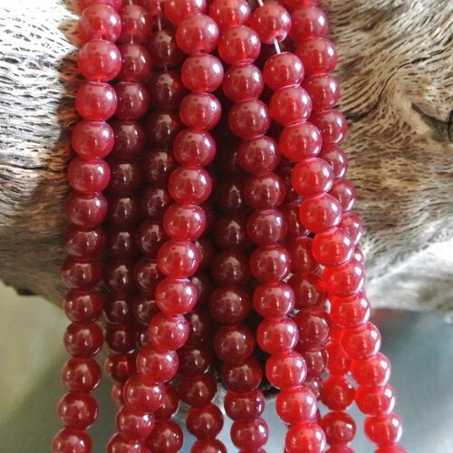 Lot de 40 perles 8 mm, rondes et lisses, en verre teinté rouge sombre