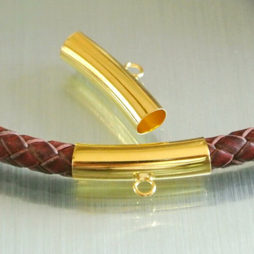 Lot de 4 bélières dorées forme tube courbe 25 x 6,4 mm, trou 6,2 mm pour cordon rond 6 mm, en métal cuivre doré