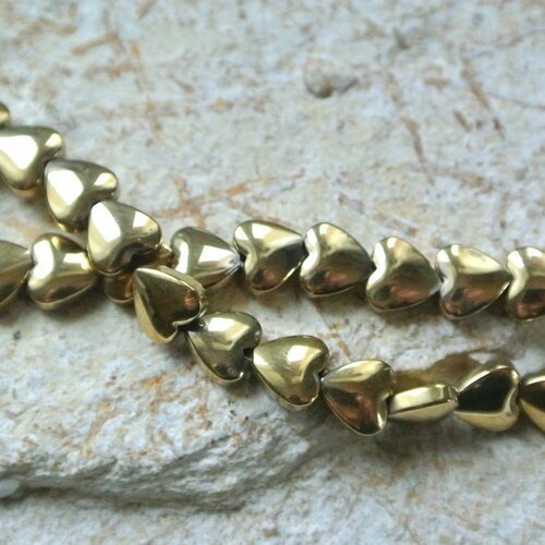 Lot de 20 petites perles en forme de coeur en hématite dorée, 6 x 6 mm, trou : 1 mm