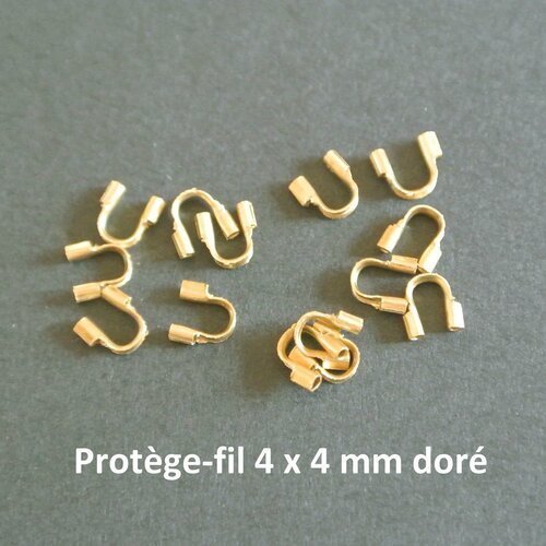 Lot de 50 passe-fil/protège-fil fer à cheval, dorés couleur laiton (doré mat tirant sur le bronze), 4 x 4 mm, trou 0.6mm