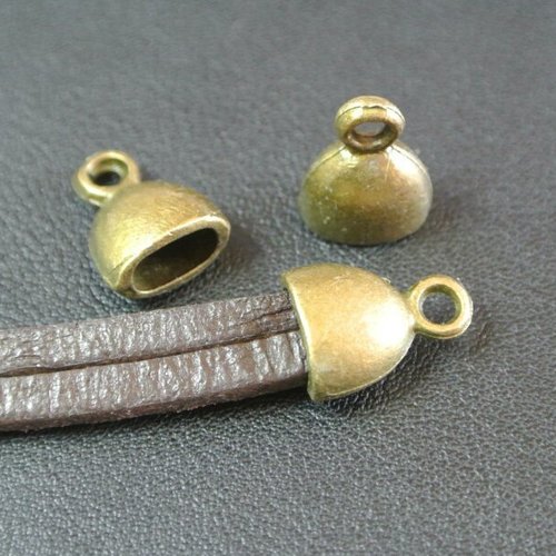 4 embouts métal bronze, 13 x 10 x 7 mm, trou ovale 7 x 4 mm