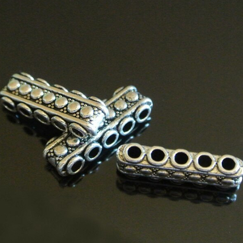 4 perles intercalaires passe-fil argentées entretoises, 23 x 7 mm, séparateurs 5 trous de 2,5 mm environ pour fil de diamètre 2 mm