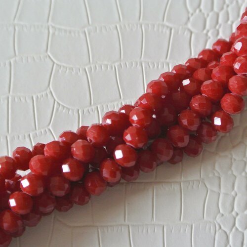 Lot de 40 perles en verre rouge sang forme rondelle à facettes 6 x 4 mm