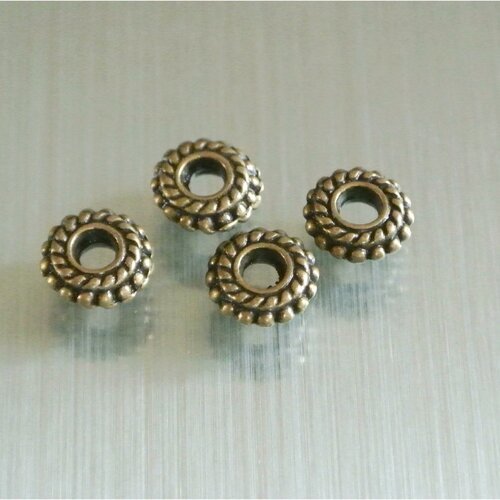 Lot de 20 perles intercalaires bronze, forme roue à points, 8 x 3 mm, trou 2,8 mm pour cordon 2,5 mm