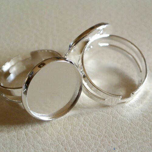 2 bagues réglables argentées pour cabochon 16 mm , 22 x 19 mm, support pour cabochon rond  à coller, anneau de 16,7 mm (taille us 6.25)