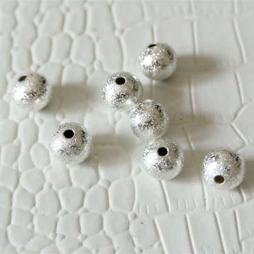 Lot de 20 perles rondes de 6 mm en métal argenté effet stardust (pailleté), trou 1 mm environ