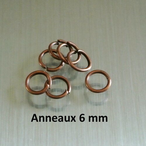 Lot de 100 anneaux ouverts cuivrés de diamètre 6 mm, métal couleur cuivre