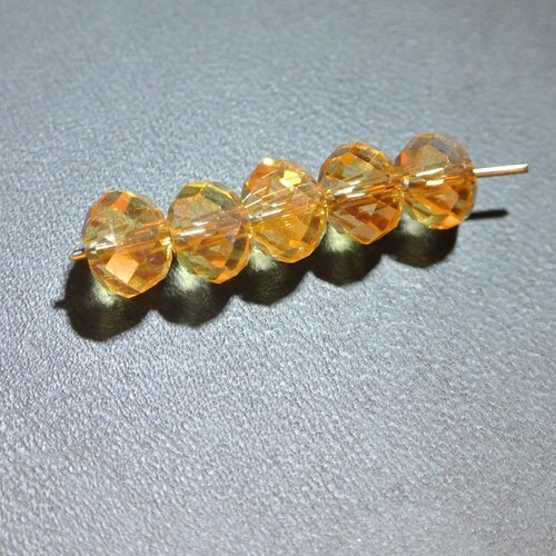 Lot de 10 perles verre rondelles, 8 x 6 mm, ou abacus à facettes couleur champagne ab, trou : 1 mm