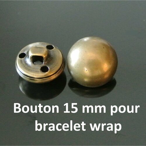 1 bouton en métal bronze tête champignon forme arrondie 15 mm, trou d'accroche rectangle 2 x 1,5 mm