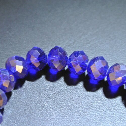 Lot de 20 perles verre rondelles, 8 x 6 mm, ou abacus à facettes couleur bleu nuit ab,  trou : 1 mm