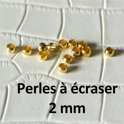 200 perles à écraser dorées diamètre 2 mm, trou : 1 mm, métal couleur dorée