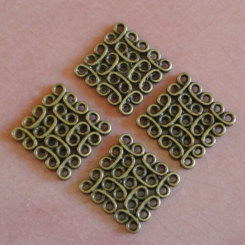 Huit jolis connecteurs effet fil enroulé en forme de losange, couleur bronze, 15 x 15 mm