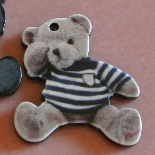 4 breloques pendentifs nounours teddy bear, image sur plastique, 23 x 21 mm, épaisseur 2 mm