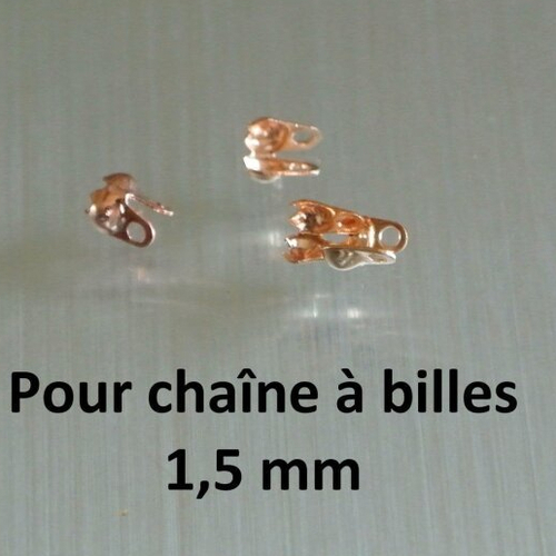 100 embouts or rose à presser sur une chaîne à billes 1,5 mm de diamètre en métal couleur or rose, 4 x 3,3 mm
