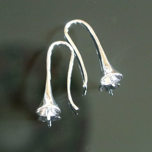 2 supports boucles d'oreilles argentés pour perle demi-trou à coller, 29 x 12 mm, crochet hameçon, largeur de la corolle 7 mm