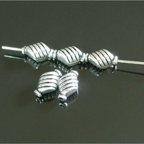20 perles intercalaires en métal couleur argent vieilli, forme vis, décor d'entailles obliques, 6 x 10 mm, épaisseur : 5 mm, 