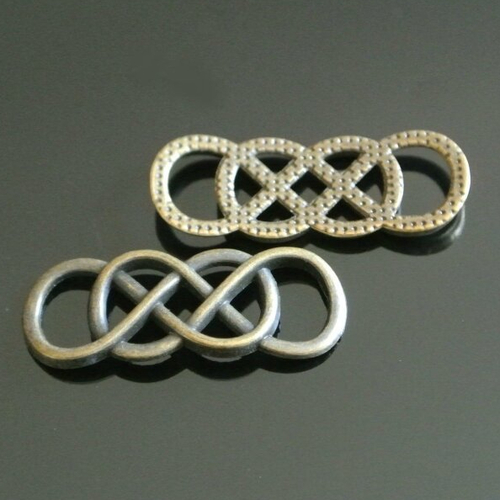 Lot de 4 connecteurs double infini (pm) bronze, légèrement courbe, en métal couleur bronze, 33 x 12 x 3 mm