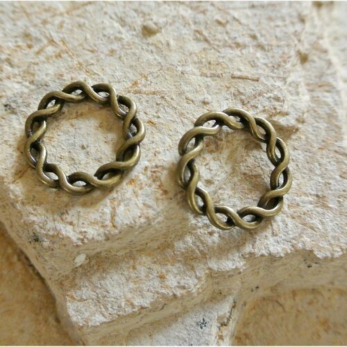 6 anneaux fermés bronze motifs tresses, largeur 20 mm, diamètre intérieur 13 mm, épaisseur 2 mm