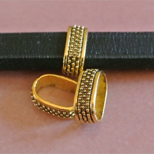 4 perles dorées passants motifs à points pour cordon cuir épais regaliz, 14 x 10 x 5 mm 